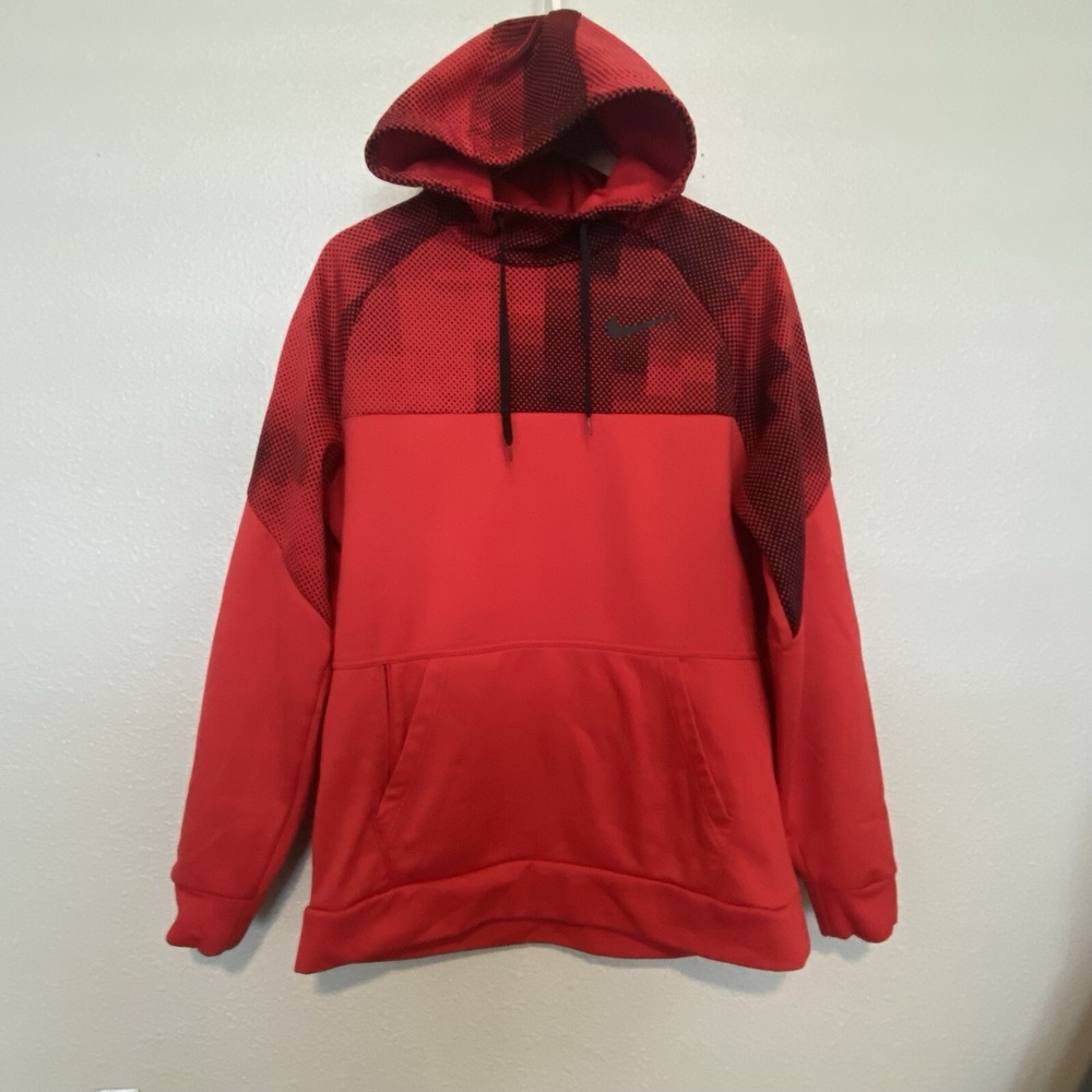 Nike Therma Hoodie Red Black Medium Long Sleeve Athletic Standard Fit Dri-fit